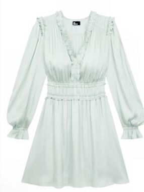 The Kooples Light Sage Pleated Long-Sleeve Ruffle Dress Romantic Date NWT size 4